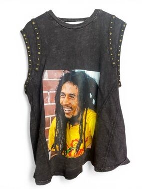 Bob Marley Studded Black Graphic Tank Top with custom Print Ptp 25